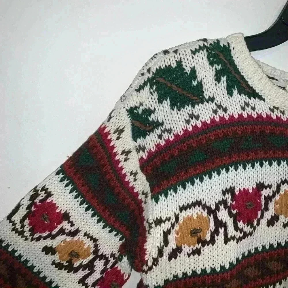 Vintage Christopher Sport Chunky Patterned Cotton Grandpa Sweater Large - Picture 3 of 10